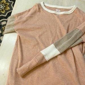 Pink tan and white light weight, long sleeve shirt